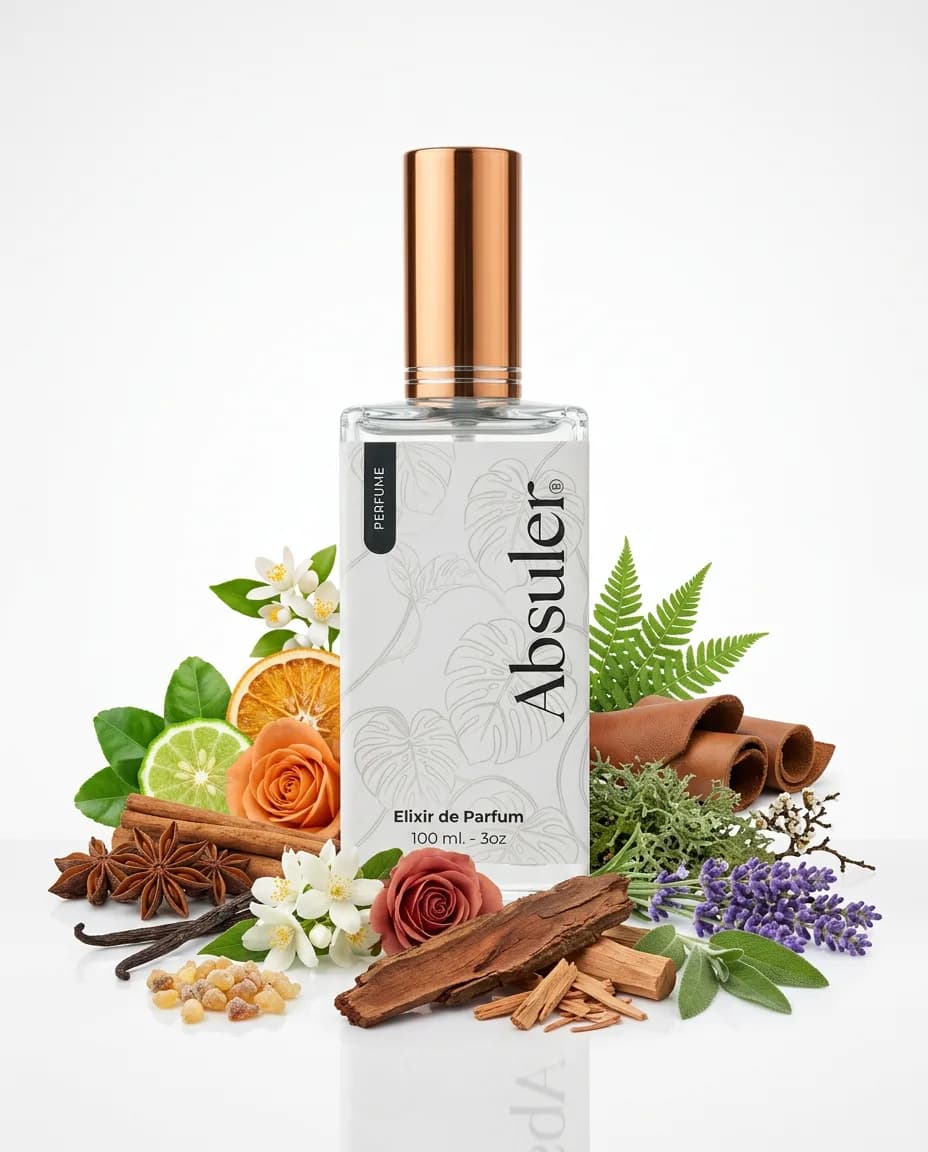 Frascos de perfume representando las familias olfativas